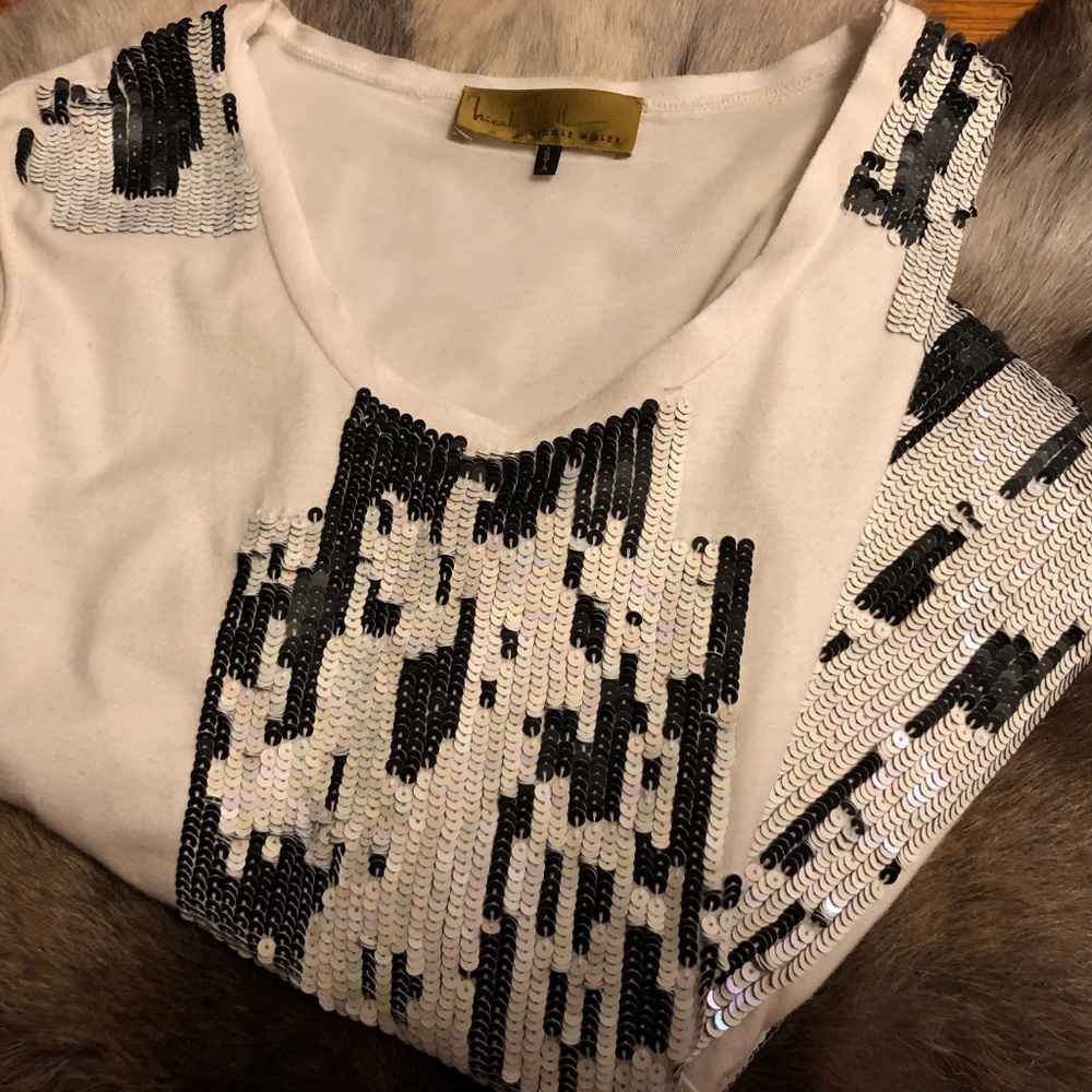 Nicole Miller fitted white sequin dress